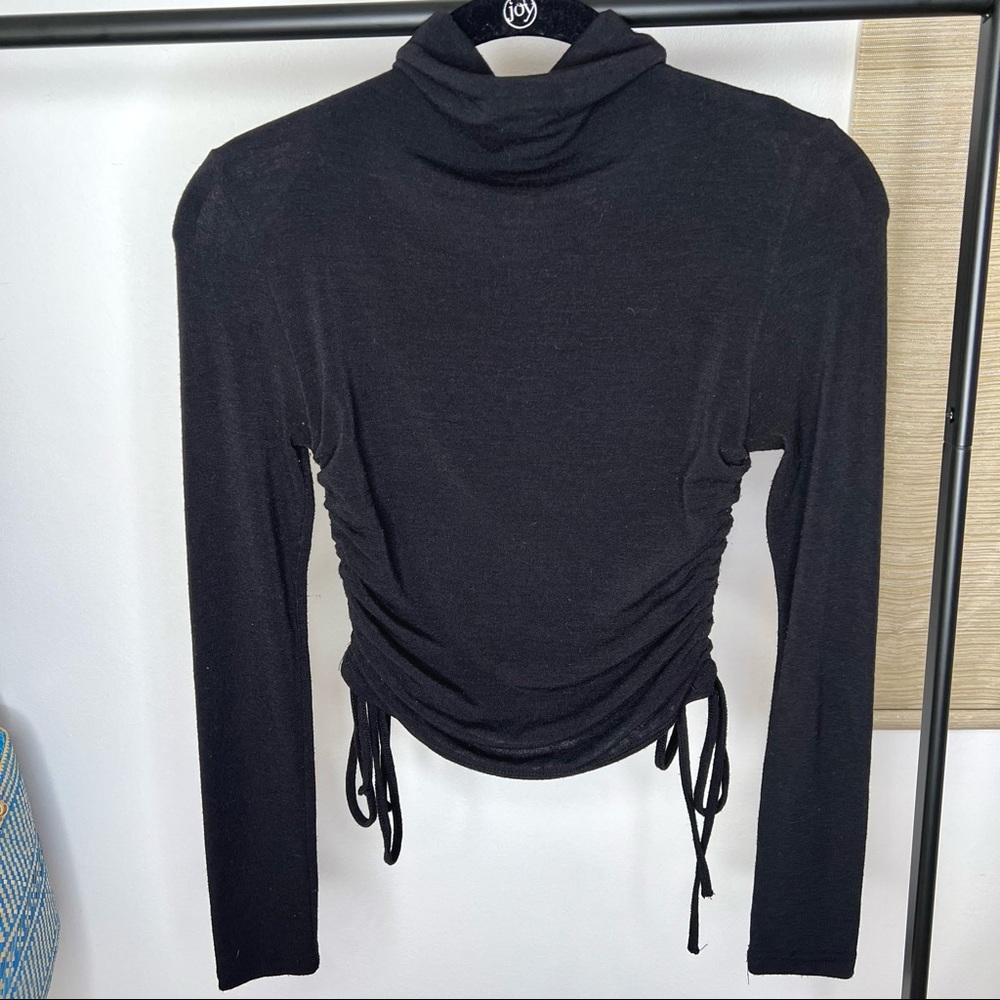 Rebel Flow Long Sleeve Mock Neck Black Ruched Tie Side Top - Picture 2 of 9